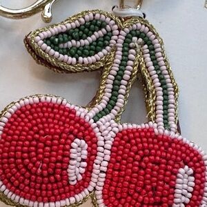Hand Beaded Cherry Charm & Keychain NWT